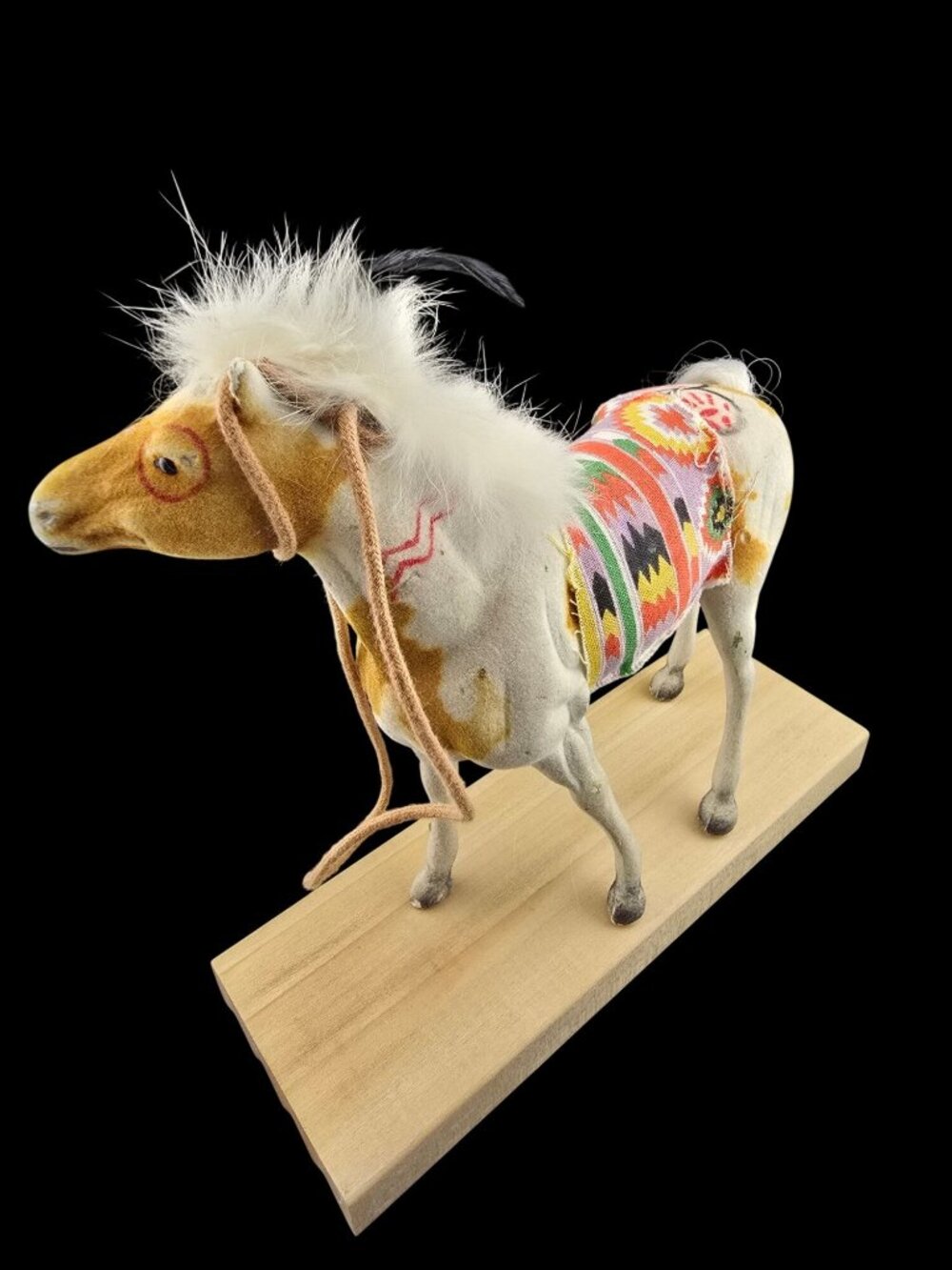 Handcrafted Native American Horse Figurine Painted Details & Feather Accents - Picture 9 of 13